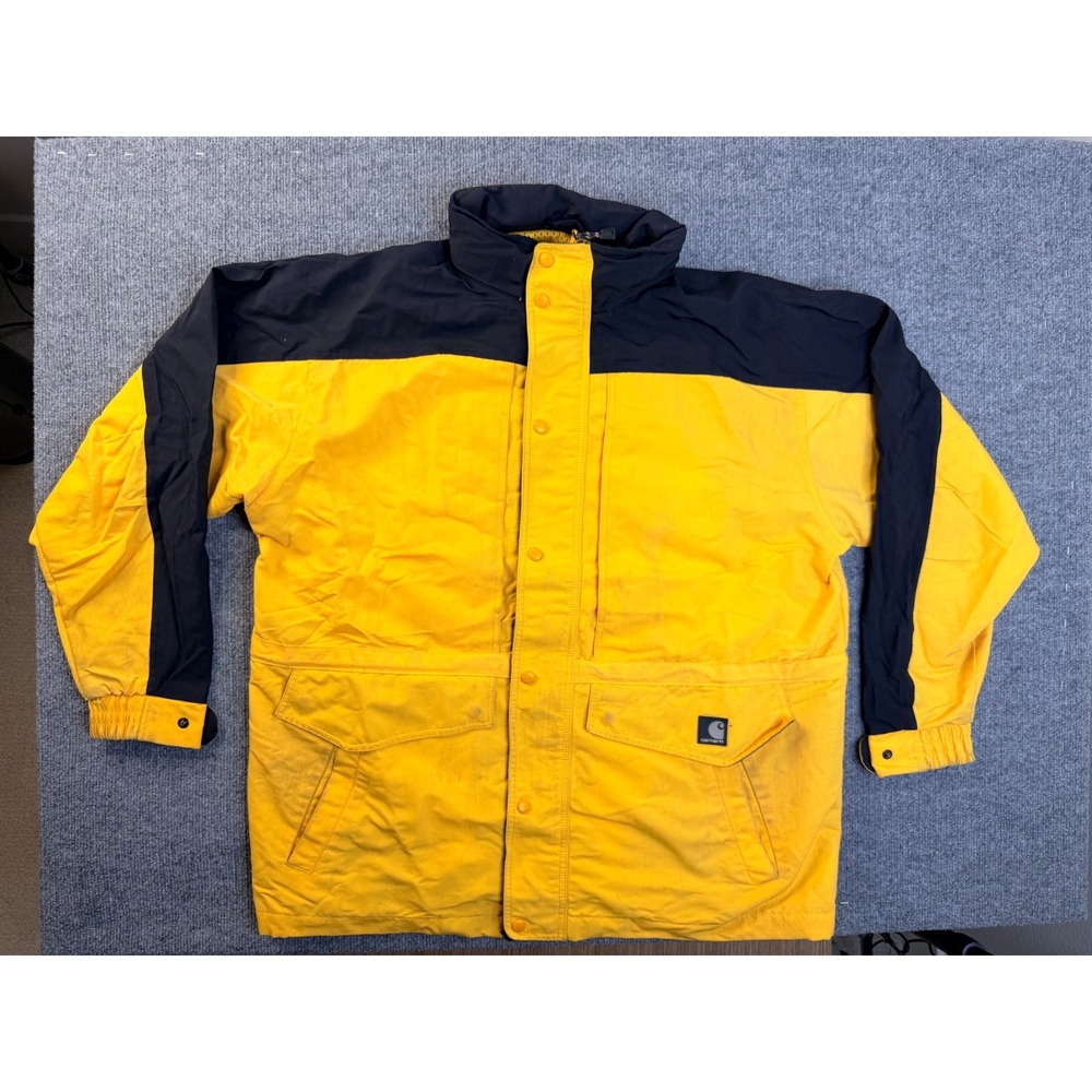 Carhartt C48 YLW Mens Large Yellow Black Nylon Windbreaker Jacket Workwear Y2K